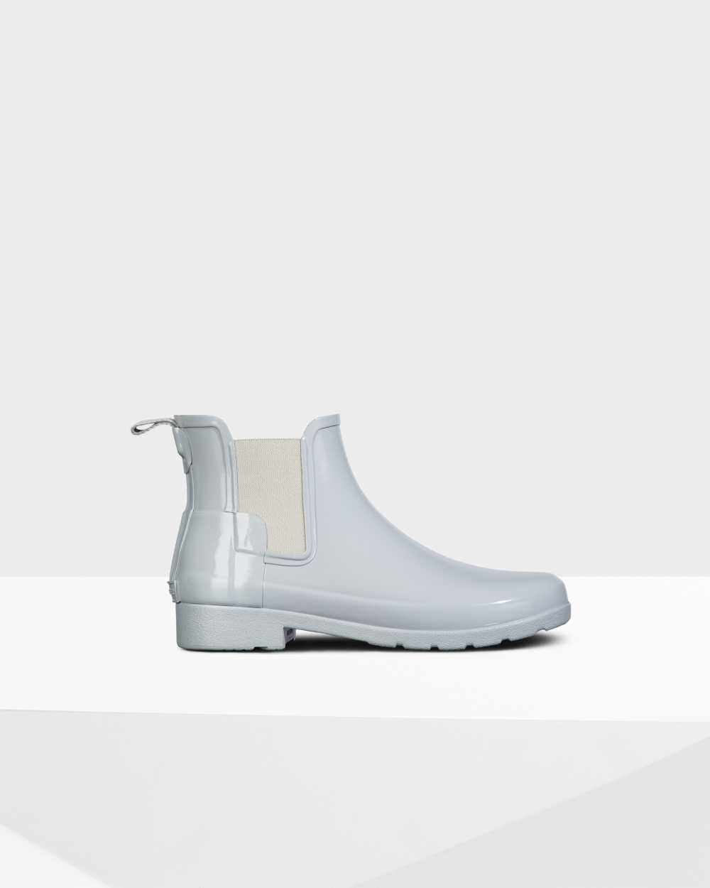 Womens Hunter Refined Gloss Slim Fit Chelsea Boots Light Grey | UGXLEI-358